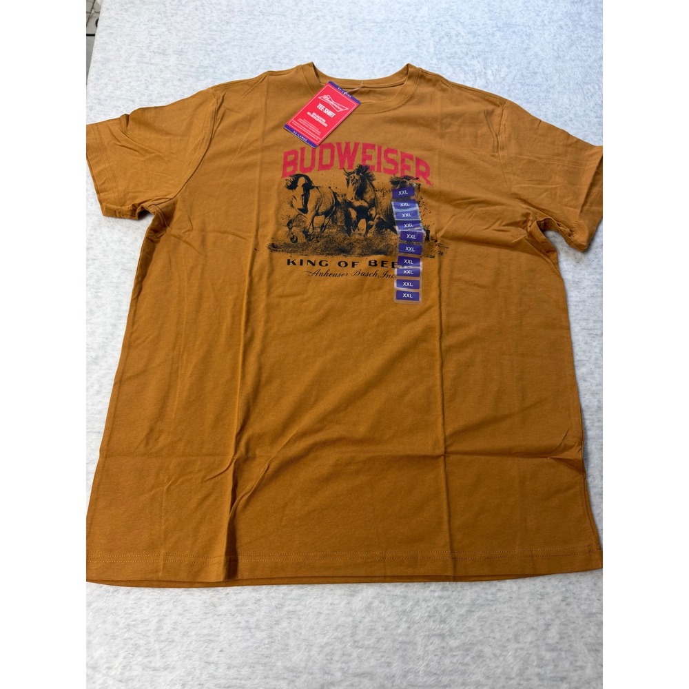 Budweiser Men Americana Graphic Tee Brown XXL King of Beers Clydesdale Horse NWT